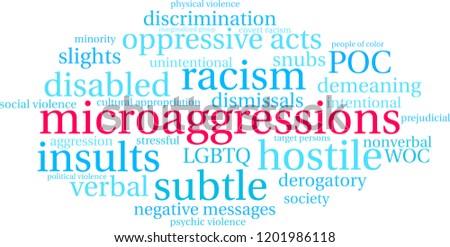 Microaggressions word cloud on a white background. 