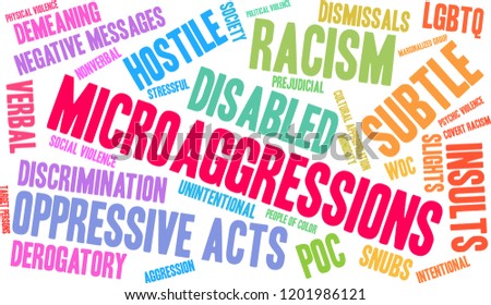 Microaggressions word cloud on a white background. 