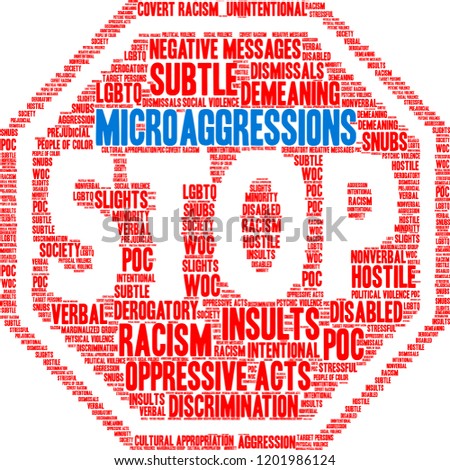 Microaggressions word cloud on a white background. 