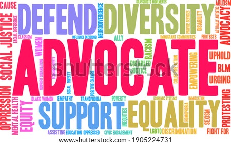 Advocate word cloud on a white background. 