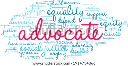 Advocate word cloud on a white background. 