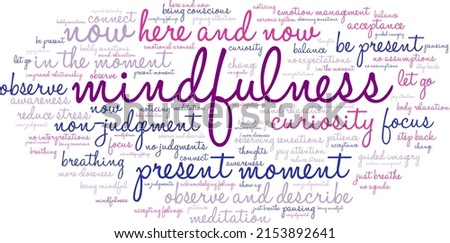 Mindfulness word cloud on a white background. 