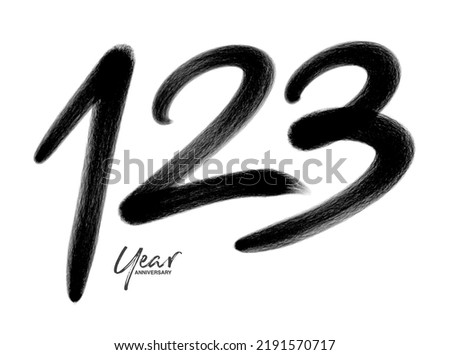 123 Years Anniversary Celebration Vector Template, 123 number logo design, 123th birthday, Black Lettering Numbers brush drawing hand drawn sketch, number logo design vector illustration