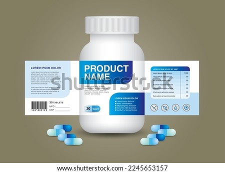 supplement bottle Packaging design, Cosmetic packaging. product design. Beauty label, 3d supplement bottle vector, 3d white plastic Pills box, White medical container. healthcare bottle, vector