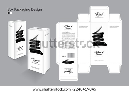 Box design, Packaging design Template for cosmetic, perfume, Supplement, Beauty, Hair, Skin, lotion, medicine. Label design, packaging design creative idea. Boxes 3d, abstract black paint brush style