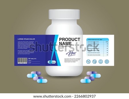 supplement bottle Packaging, Cosmetic package. product design. Beauty label, 3d supplement bottle vector, 3d white plastic Pills box, White medical container. healthcare bottle, realistic mock-up. 