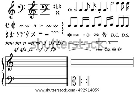 Set of many notes / Simple and basic musical symbol.