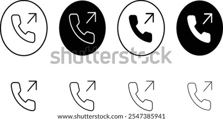 Phone Call Icons Set with Outgoing Call Arrows – Minimalist Vector Illustration in Black and White Style for Communication, Business, Technology, and Digital Design Projects