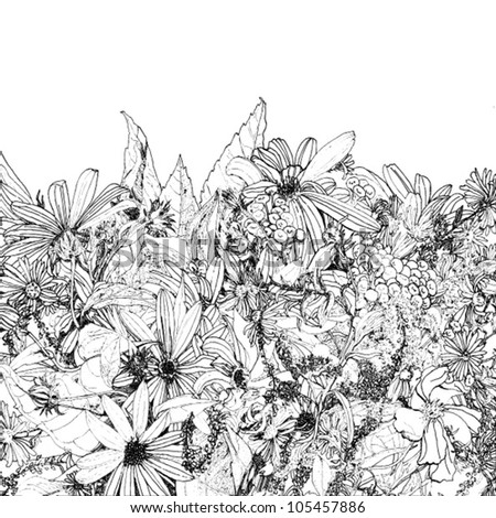 Drawing Of Meadow Stock Vector Illustration 105457886 : Shutterstock