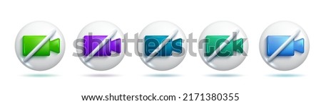 Set of video off-call icons. Colorful 3d icons on white background for creative user interface and design. 3d Sets of Vector Elements.