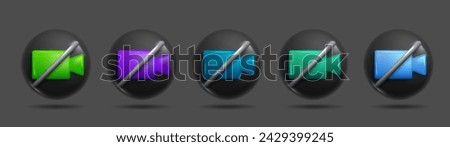 Set of video off-call icons dark mode. Colorful 3d icons on dark background for creative user interface and design. 3d Sets of Vector Elements.