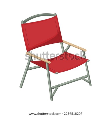 Outdoor folding chair. Garden furniture. Red camping chair. Vector illustration isolated on white background.