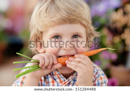 Similar – Image, Stock Photo Child eating fresh carrot