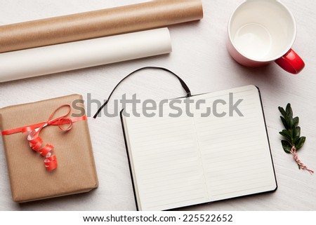 Christmas holiday celebration. View from above with copy space. Making a gift list. Valentines day. Birthday celebration