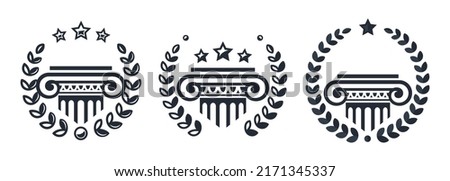 Set of antique columns with wreath. Museum, bank, library, theater, justice icons. Vector EPS 10