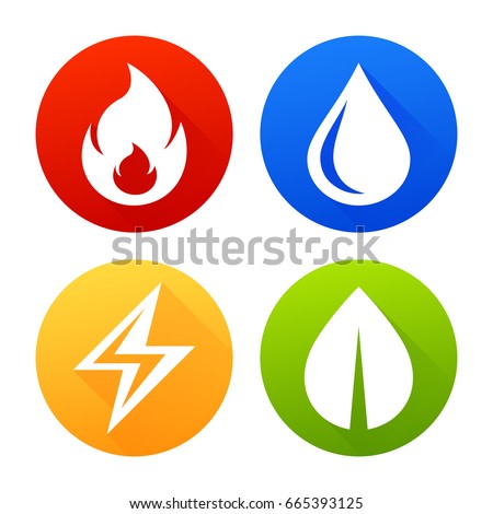 Icons fire, water, electricity and leaf 商業照片 © 