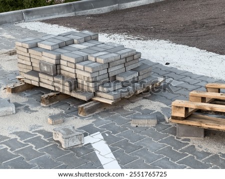 Similar – Image, Stock Photo Loose concrete paving stones in heaps