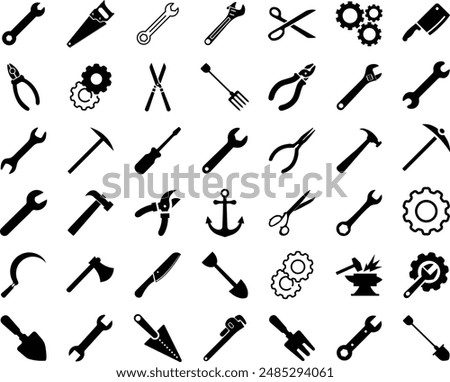 tools collection vector icons, flat tools trendy design.