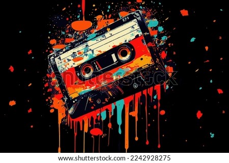 Vector illustration. Voka art, Art painting, music retro cassette in the style of pop art. Abstract retro background.