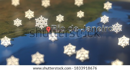 Snowy weather icons near rio de janeiro city on the map, weather forecast related  3D rendering Foto stock © 