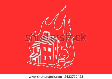 Burning House vector image. Neon signboard. 