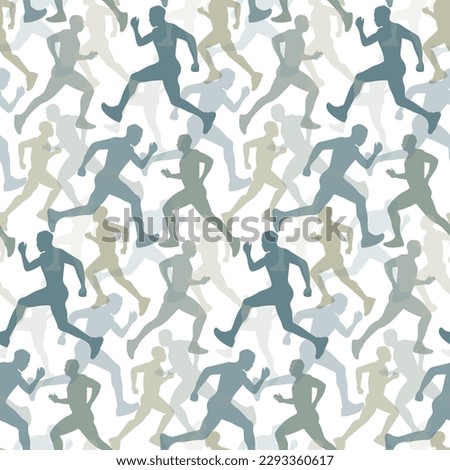 A pattern of silhouettes of people running in different directions. Running a marathon, people running, a colorful poster. Vector illustration. Printing on textiles and paper. Background for flyers