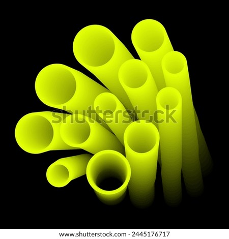 The bright lemon tubes turn and shrink. The path of lemon pipes in a black background. Bright ring isolated vector illustration. Repeated twisted tubes form a line