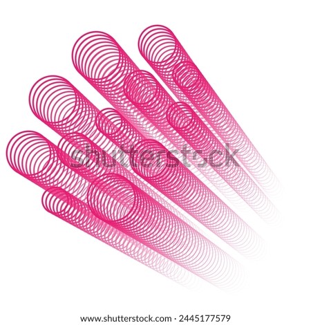 Repeated circles on the reduction are arranged along like a tube. The path of pink rings in a white background. Bright ring isolated vector illustration. Repeated rings form a line