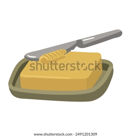 A piece of butter is cut off with a metal knife for spreading on bread. Perfect for adding juiciness and flavor to your culinary creations. The separated piece of butter is cut off with a knife