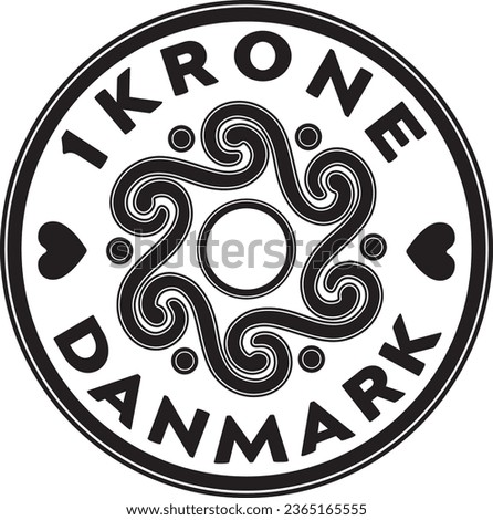 Denmark 1 krone coin vector design handmade silhouette.