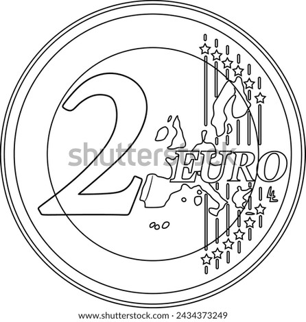 Two euro coin vector design line art handmade