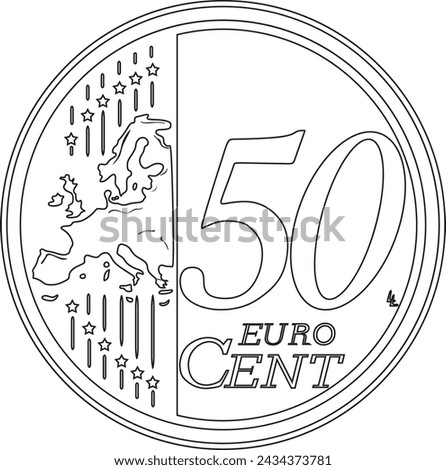 50 cent euro coin vector line art silhouette handmade design.