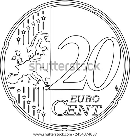 20 cent euro coin vector silhouette in black color handmade design