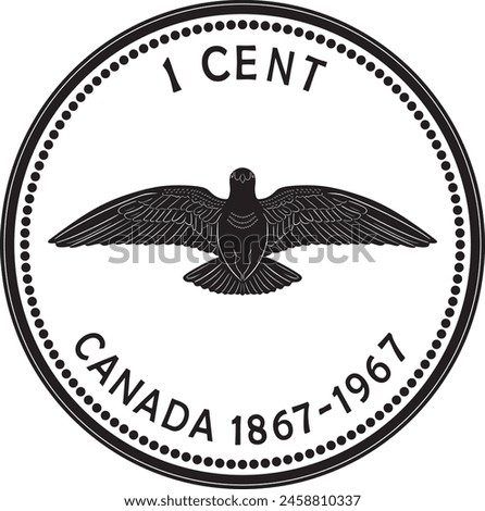 1 cent Canada coin doubled die legend 1967 vector design handmade silhouette line art.