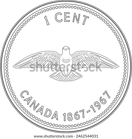 1 cent Canada coin doubled die legend 1967 vector design handmade silhouette line art.	
