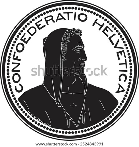 Switzerland 5 francs coin 1926 vector design handmade silhouette on the other side