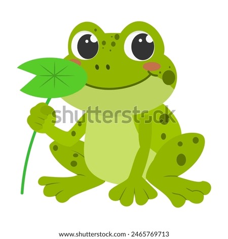 Cute funny smiling frog cartoon character vector illustration isolated on white background