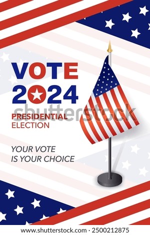 Vote 2024 USA Presidential Election Banner. Presidential election day in the United States on 5th November. Political election campaign banner, post, card, poster design. Vector illustration.