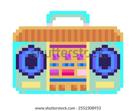 Retro Pixel Art Boombox, Music Player 8-bit Icon.