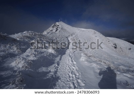 Similar – Image, Stock Photo Snowy hiking trail with legs