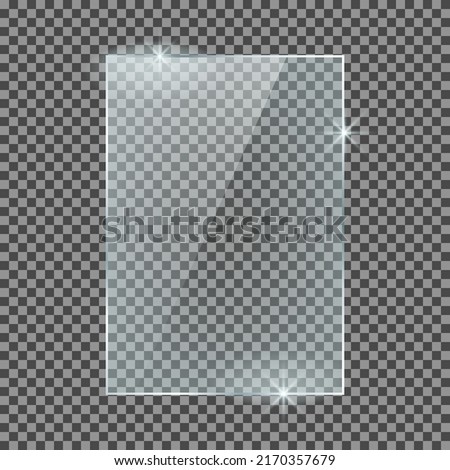 Vertical glass plate isolated on a transparent background. Vector glass with reflection and lights effects