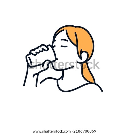 Vector illustration material of a woman drinking water with a glass