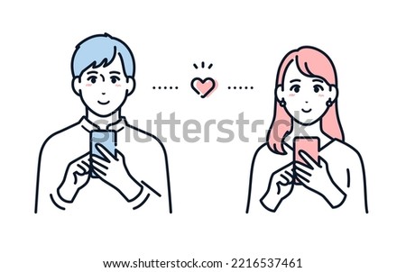 Vector illustration material of young men and women using a matching app