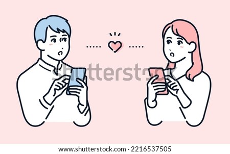 Vector illustration material of young men and women using a matching app