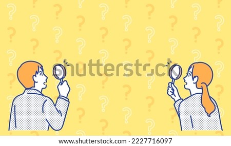 Simple vector illustration material of a young business person looking into a magnifying glass