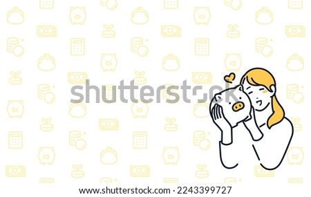 Simple vector illustration material of a young woman who succeeded in saving money