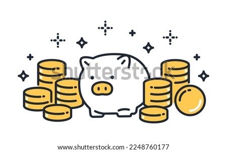 Simple vector icon illustration material of a piggy bank and a large amount of coins