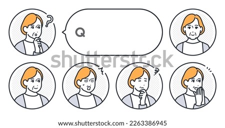 Vector illustration set material of senior woman's simple face icon and speech bubble