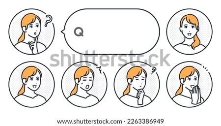Young housewife's simple face icon and speech bubble vector illustration set material