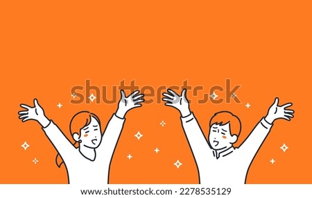 Simple vector illustration material of young men and women who are happy to spread their hands